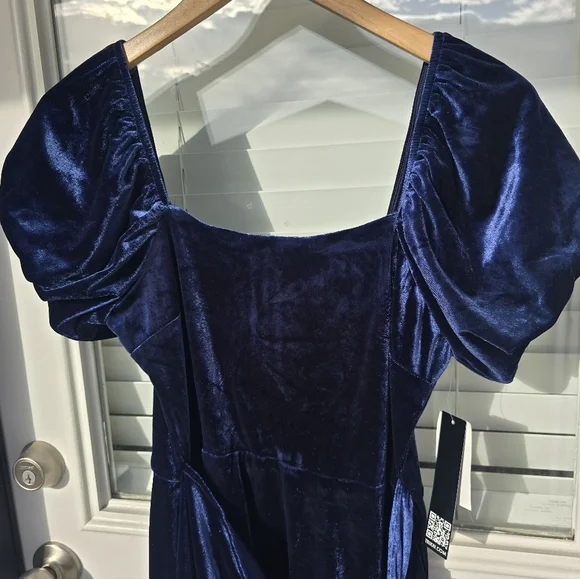 Trixxi Juniors' Puff-Sleeve Faux-Wrap Velvet Dress Sz L Women Blue Holiday - Picture 7 of 15